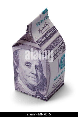 Centinaia di Dollari cartone di latte isolate su uno sfondo bianco. Foto Stock