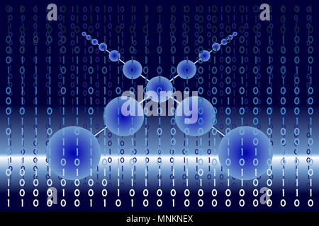 Gradiente blu cerchi tra dati binari digitali nel cyberspazio. Moderno, scienza, tecnologia, virus del computer, un concetto di rete. Foto Stock