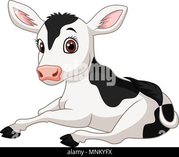 Cartoon funny baby cow seduta isolato su sfondo bianco Illustrazione Vettoriale