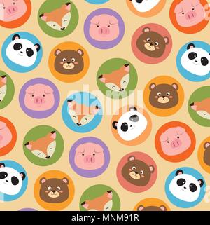 Simpatici animali testine sfondo pattern Illustrazione Vettoriale