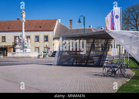 Ingresso al centro del Danubio Auen Parco Nazionale in Orth an der Donau città nel distretto Gaenserndorf dell'Austria Foto Stock