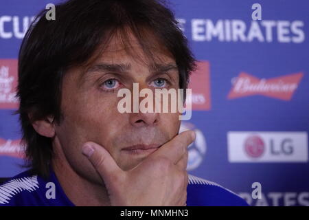 Cobham, SURREY REGNO UNITO . 18 Maggio, 2018 Antonio Conte, il Chelsea Football Club Manager colloqui alla stampa circa il suo team prospettive nel finale di FA Cup domani} allo Stadio di Wembley contro il Manchester United. Credito: Motofoto/Alamy Live News Foto Stock