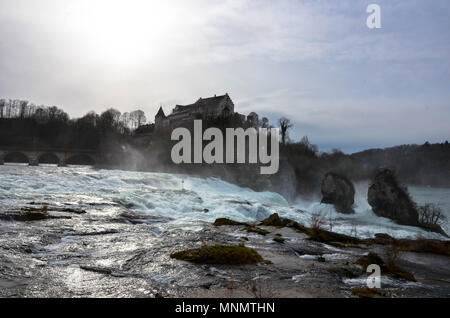 Cascate del Reno di Neuhausen am Rheinfall, cantone di Sciaffusa, Svizzera, Gennaio 2018 Foto Stock