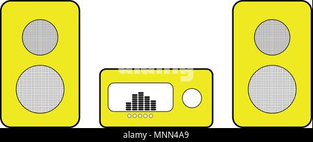 Giallo sistema stereo per il disegno vettoriale su sfondo bianco. Hi-fi stereo, icona. Sistema audio. Illustrazione Vettoriale