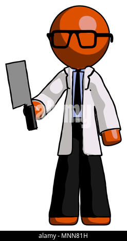 Orange medico scienziato uomo con carne cleaver. Foto Stock