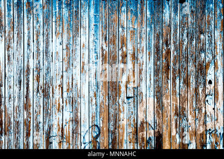 Blaue marode Holzwand; Blu marcio parete in legno Foto Stock