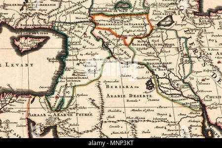 . Inglese: mappa dell impero ottomano e le sue divisioni in 1696. Français : Carte du Moyen-Orient dans l'impero ottomano en 1696, par Hubert Jaillot. 1696. Impero ottomano 1696 da Jaillot.jpg: Alexis Hubert Jaillot (1632-1712) nomi alternativi Alexis-Hubert Jaillot; A. H. Jaillot Descrizione editore francese, geografo e cartografo Data di nascita e morte da 1632 1 Novembre 1712 Luogo di nascita e morte Avignon-lès-Saint-Claude Parigi periodo di lavoro del XVII secolo la posizione di lavoro autorità di Parigi controllo : Q1237425 VIAF: 59385948 ISNI: 0000 0001 2135 2441 LCCN: N50072841 NLA: 35089898 GND: 12 Foto Stock