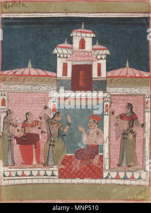 . Ragini Pancham, Ragamala, 1680-1690. India. Nella parte superiore della custodia folio è inscritto con inchiostro - 'Sri Raga'. Colore su carta. Tra il 1680 e il 1690. Anonimo 956 Pancham Ragini, Ragamala, 1680-1690 Foto Stock