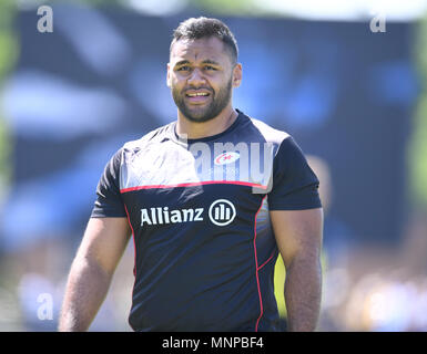 Allianz Park, London, Regno Unito. 19 Maggio, 2018. Aviva Premiership rugby, semi finale, Saraceni versus vespe; Billy Vunipola dei saraceni si riscalda il credito: Azione Plus sport/Alamy Live News Foto Stock