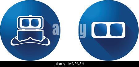 La realtà virtuale icona degli occhiali su sfondo blu. vettore di simbolo Illustrazione Vettoriale