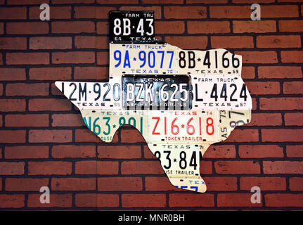 Contorni di Texas da targhe, Lockhart casa di fumo, Vescovo Arts District, Dallas, Texas, Stati Uniti d'America Foto Stock