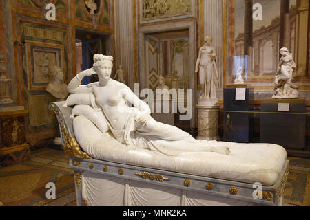 Paoline Borghese Bonaparte (Paolina Bonaparte Borghese) come la Venere vincitrice di Antonio Canova alla Galleria Borghese Galleria Borghese di Roma, Italia. Foto Stock