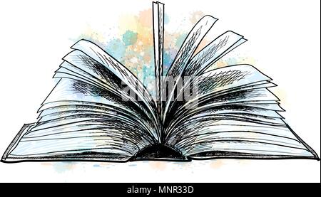 Libro aperto mano bozzetto Illustrazione Vettoriale