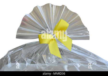 Chiudere il sacchetto di plastica con nastro giallo bow Foto Stock