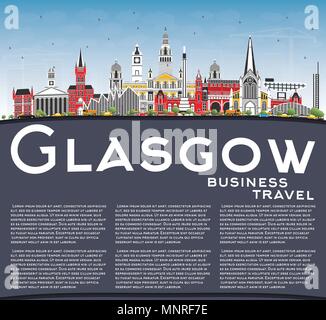 Glasgow Scozia skyline della città con edifici di colore, il blu del cielo e spazio di copia. Illustrazione Vettoriale. Viaggi di affari e turismo Concept Illustrazione Vettoriale