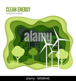 Energia verde concetto ecologico. Libro verde tagliato modello di pagina di intestazione. Giornata mondiale dell'ambiente. Illustrazione di vettore isolato su sfondo bianco Illustrazione Vettoriale