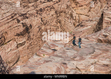 Gli escursionisti su pietra arenaria, il Red Rock Canyon National Conservation Area, Las Vegas, Nevada Foto Stock