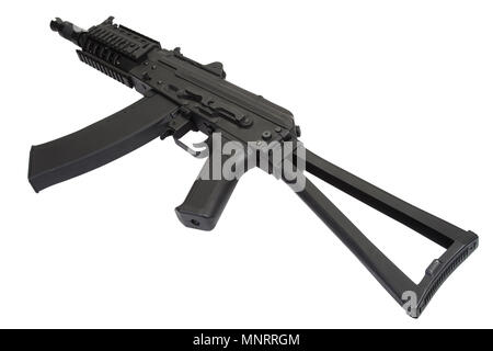 Kalashnikov AK47 shorty con aggiornamento moderno isolato su bianco Foto Stock