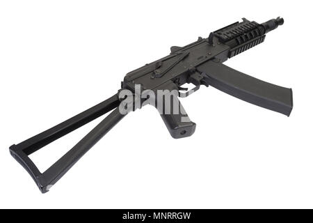 Kalashnikov AK47 shorty con aggiornamento moderno isolato su bianco Foto Stock