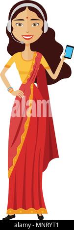 Donna indiana operatore avatar customer call center concetto illustrazione vettoriale isolato Illustrazione Vettoriale