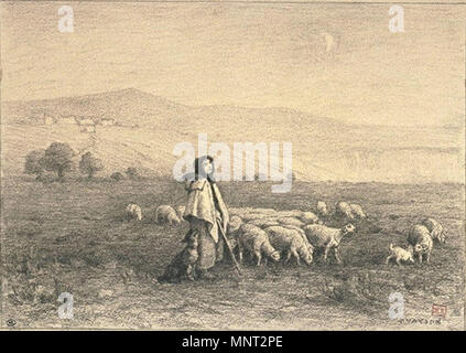 966 Paolo Vayson Jeune gardeuse de moutons Musée du Louvre estampe Foto Stock