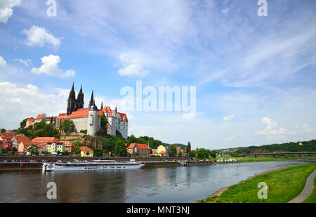 Albrechtsburg medievale castello affacciato sul fiume Elba in Meissen, Germania Foto Stock