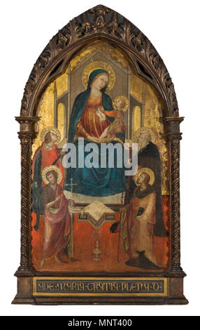 Italiano: Madonna con Bambino in trono, san Giovanni Battista e San Giuliano l'Ospedaliere, san Giacomo Maggiore, sant'Antonio Abate inglese: Madonna col Bambino in trono con quattro Santi Português: Madonna com o Menino nessun Trono e Quatro Santos tra 1410 e 1415. 843 Maestro1416 - Madonna01 Foto Stock