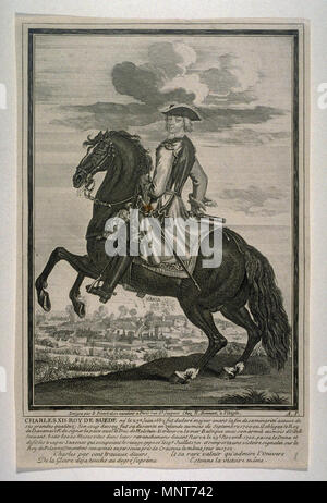 . Inglese: Charles, Re di Svezia (1682-1718) a cavallo . Il XVIII secolo. 984 Karl XII av Sverige (Bernard Picart) Foto Stock