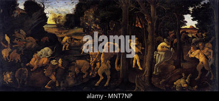 Inglese: scena di caccia 1490s. 986 di Piero di Cosimo, scena di caccia Foto Stock