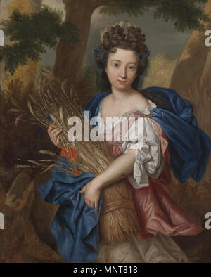 . Deutsch: Bildnis einer jungen Dame als Cerere, traditionell als identifiziert Bildnis der Anne de Bourbon, duchesse de Longueville (1619-1679). Inglese: Ritratto di una donna sconosciuta raffigurato come Ceres (talvolta identidied come Anne Geneviève de Bourbon, duchessa di Longueville, (1619-1679). . Il XVII secolo. 988 Pierre Mignard ritratto als Ceres Foto Stock