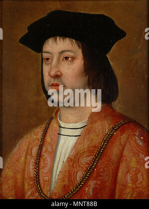 Tedesco: König Ferdinando II. (1452-1516) von Aragon, ab 1468 auch König von Sizilien. Español: Fernando II de Aragón, el Católico inglese: Ferdinando II di Aragona, il cattolico . tardo XV secolo / inizio del XVI secolo. 888 Michel Sittow 004 Foto Stock