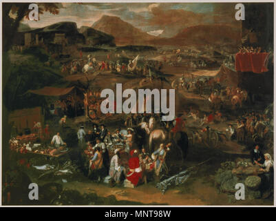 . Un accampamento militare sul Campo Marzio prima del ponte molle con il Monte Soracte oltre . tra 1655 e 1692. 992 Pieter Hofman - un accampamento militare sul Campo Marzio prima del ponte molle con il Monte Soracte oltre Foto Stock