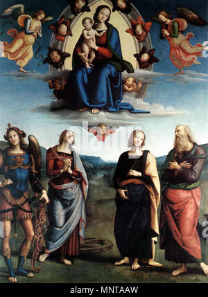 Madonna in Gloria con il Bambino e i santi tra 1495 e 1496. 996 Pietro Perugino - Madonna in Gloria con il Bambino e i santi - WGA17287 Foto Stock