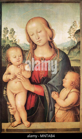 Madonna con il bambino e il neonato San Giovanni tra 1505 e 1510. 996 Pietro Perugino - Madonna con Bambino e Neonato san Giovanni - WGA17298 Foto Stock