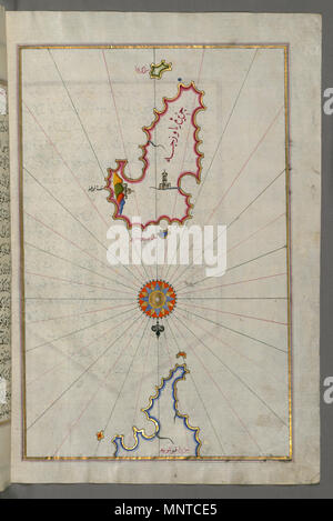 Piri Reis (Turco, 1465-1555). "Foglia dal libro sulla navigazione,' XVII - XVIII secolo. inchiostro, vernice e oro su carta. Walters Art Museum (W.658.358B): acquistato da Henry Walters. W.658.358b 1003 Piri Reis - foglia dal libro sulla navigazione - Walters W658358B - Pagina completa Foto Stock