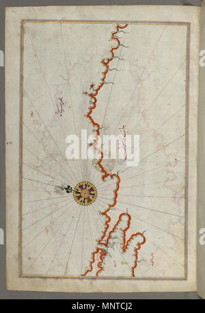 Piri Reis (Turco, 1465-1555). "Foglia dal libro sulla navigazione,' XVII - XVIII secolo. inchiostro, vernice e oro su carta. Walters Art Museum (W.658.371A): acquistato da Henry Walters. W.658.371un 1003 Piri Reis - Mappa della costa del Mar Nero da Istanbul a Geresun - Walters W658371A - Pagina completa Foto Stock