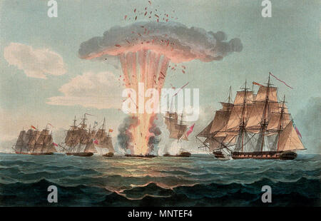 Cattura e distruzione delle quattro fregate spagnole, 5 ottobre 1804 . Batalla del Cabo de Santa Maria 1010 Voladura de La Mercedes Foto Stock