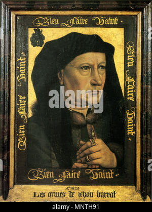 . Ritratto di Barthelemy Alatruye . circa 1425 (originale). Dopo Robert Campin (1375/1379-1444) Descrizione pittore fiammingo e disegnatore Data di nascita e morte tra 1375 e 1379 26 aprile 1444 Luogo di nascita e morte Valenciennes (?) Tournai (?) periodo di lavoro da 1405/1406 fino al 1444 sede di lavoro autorità di Tournai controllo : Q80442 VIAF: 89682661 ISNI: 0000 0001 0778 9578 ULAN: 500021163 LCCN: N82254810 WGA: Master of Flémalle WorldCat 1022 ritratto-di-barthelemy-alatruye-1853 Foto Stock