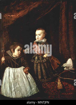 Spagnolo: El príncipe Baltasar Carlos con onu principe enano Balthasar Charles con una nana 1631. 1028 Il Principe Baltasar e nano Foto Stock