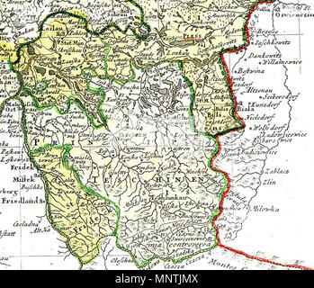 . Ducato di Teschen in Alta Slesia, mappa di 1746, . Johann Homann ((-1724) nomi alternativi Johann Baptist Homann (; Ioannis Baptista Homann (; Johann-Baptista Homann (; Johann Baptista Homann (Descrizione cartografo tedesco, publisher e calcografia incisore, Data di nascita e morte 20 Marzo 1664 / 20 Marzo 1663 1 luglio 1724 Luogo di nascita e morte Kammlach Norimberga posizione di lavoro autorità di Norimberga controllo : Q62706 VIAF: 47031432 ISNI: 0000 0001 2131 3581 ULAN: 500034027 LCCN: N50028168 NLA: 45371339 WorldCat 1029 Principatus Teschinenis Superiorem Silesiam AD1746 Foto Stock