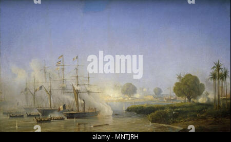 . Français : La prise de Saïgon, par l'escadre française du vice-amiral P. Rigault de Genouilly le 16 février 1859. Inglese: Cattura di Saigon dalla Francia, 18 febbraio 1859. Xix secolo. Antoine Léon Morel-Fatio (1810-1871) nomi alternativi Antoine Morel-Fatio Descrizione francese pittore marino Data di nascita e morte 17 Gennaio 1810 2 marzo 1871 Luogo di nascita e morte Rouen Parigi periodo di lavoro 1827-1871 sede di lavoro Italia, Medio Oriente, Francia competente controllo : Q3271211 VIAF: 61938920 ISNI: 0000 0001 2013 0185 ULAN: 500000735 LCCN: N99038575 GND: 1011911418 WorldCat 1029 prise de Sai Foto Stock