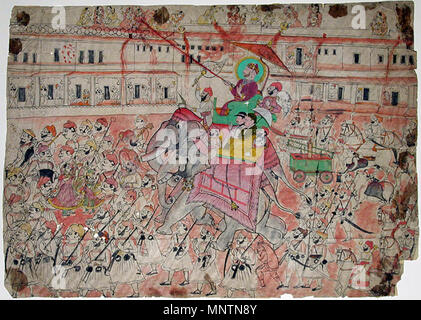 . Inglese: Data di creazione: ca. 1870 Dimensioni display: 15 11/32 in. x 21 15/32 in. (39 cm x 54.5 cm) Linea di credito: Edwin Binney terza raccolta numero di adesione: 1990.741 Collezione: <a href='http://www.sdmart.org/art/our-collection/asian-art' rel="nofollow">Il San Diego Museum of Art</a> . Il 6 settembre 2011, 14:29:12. Inglese: thesandiegomuseumofartcollection 1040 Raja Chattar Sal su un elefante celebrare Holi con due inglesi anche su ele (6125103656) Foto Stock