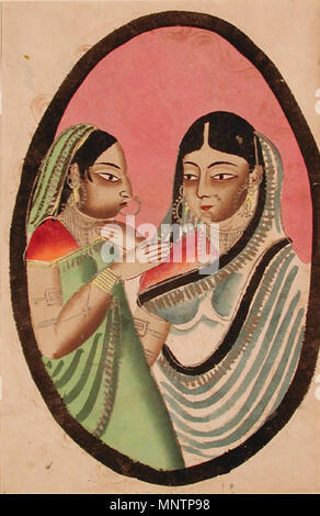 . Inglese: Titolo serie: Kalighat Album Nome Suite: Kalighat Album Data di creazione: ca. Display 1880 Dimensioni: 17 1/8 in. x 10 29/32 in. (43,5 cm x 27,7 cm) Linea di credito: Edwin Binney terza raccolta numero di adesione: 1990.1447 Collezione: <a href='http://www.sdmart.org/art/our-collection/asian-art' rel="nofollow">Il San Diego Museum of Art</a> . Il 6 settembre 2011, 14:31:47. Inglese: thesandiegomuseumofartcollection 1045 Recto- Due cortigiane; tergo-' Odalisca (6125147660) Foto Stock