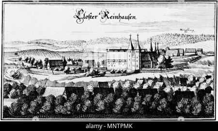 . Deutsch: Ansicht der Klosteranlage in Reinhausen von Südwesten, Merian-Stich 1650 um in der topographia" Germaniae, Bd. 15 . 1654. Matthäus Merian (1593-1650) nomi alternativi Matthäus Merian der Ältere; Merian Matthaeus; Matthias Merian Descrizione Swiss calcografia incisore ed editore Data di nascita e morte 22 Settembre 1593 19 Giugno 1650 Luogo di nascita e morte Basel Bad Schwalbach sede di lavoro Svizzera (Zurigo, Basilea), Francia (Nancy, Parigi), Paesi Bassi, Germania (Strasburgo, Augsburg, Stoccarda, Oppenheim,Francoforte) Autorità di controllo : Q57968 VIAF: 32000392 ISNI: 0000 00 Foto Stock