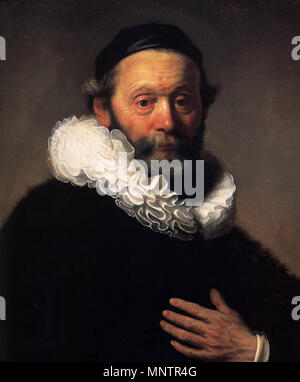 Ritratto di Remonstrant Ministro Johannes Wtenbogaert (1557-1644), dettaglio 1633. 1049 Rembrandt - Ritratto di Johannes Wtenbogaert (dettaglio) - WGA19203 Foto Stock