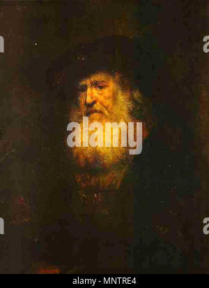 Ritratto di un uomo barbuto in berretto nero circa 1654. 1051 Harmenszoon Rembrandt van Rijn - Ritratto di un uomo barbuto in berretto nero Foto Stock