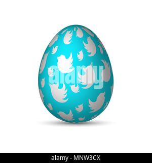 Blu uovo di pasqua con uccelli bianco luce e ombra Illustrazione Vettoriale