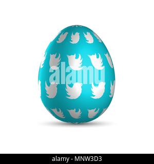 Blu uovo di pasqua con uccelli bianco luce e ombra Illustrazione Vettoriale