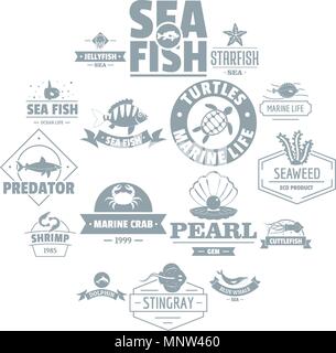 Pesce di mare icone logo impostare, stile semplice Illustrazione Vettoriale