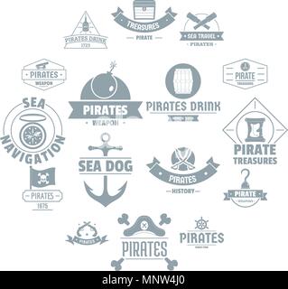 Il logo dei pirati set di icone, stile semplice Illustrazione Vettoriale